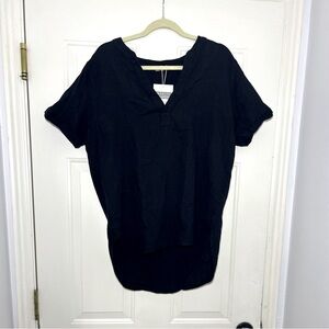 New With Tags Muslin Comfort Black Classic V Blouse Shirt Women’s Sz L MSRP $60